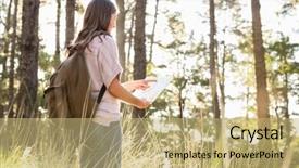  Presentation with reading - PPT layouts enhanced with brunette-hiker-reading-map background and a coral colored foreground