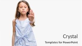  Presentation with hand palm - Amazing theme having brunette hispanic girl doing stop backdrop and a white colored foreground