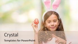  Presentation with easter worship service - Colorful PPT layouts enhanced with brunette hispanic girl wearing easter backdrop and a soft green colored foreground