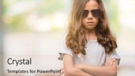  Presentation with army person pressing remote baton - PPT theme consisting of brunette hispanic girl wearing sunglasses background and a  colored foreground