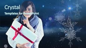  Presentation with snowflakes - Amazing slides having brunette holding gift and keeping a secret against snowflakes hanging against starry sky backdrop and a ocean colored foreground