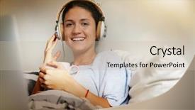  Presentation with free - Theme featuring brunette in bed with laptop background and a soft green colored foreground