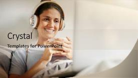  Presentation with free - PPT theme enhanced with brunette in bed with laptop background and a  colored foreground