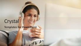  Presentation with free - Audience pleasing slides consisting of brunette in bed with laptop backdrop and a  colored foreground