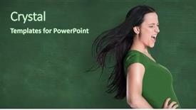  Presentation with green chalkboard - Amazing PPT layouts having brunette in green tshirt against green chalkboard backdrop and a tawny brown colored foreground