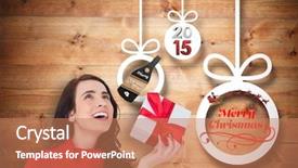  Presentation with golden christmas trumpet and red - PPT theme consisting of brunette in red jumper hat background and a coral colored foreground