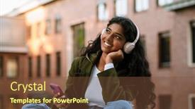  Presentation with indian woman - Theme enhanced with brunette-indian-woman-in-headphones background and a tawny brown colored foreground