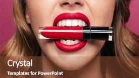  Presentation with lipstick - PPT layouts enhanced with brunette lady holding lipstick background and a tawny brown colored foreground