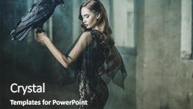  Presentation with raven - Audience pleasing presentation theme consisting of brunette lady with a raven backdrop and a dark gray colored foreground
