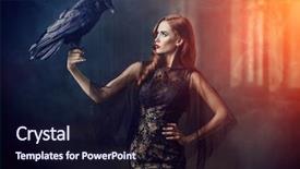  Presentation with raven - Colorful PPT theme enhanced with brunette lady with a raven backdrop and a wine colored foreground