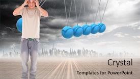  Presentation with newton cradle - Theme featuring brunette man against newtons cradle background and a soft green colored foreground