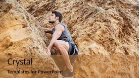  Presentation with climbing - Slide deck enhanced with brunette man climbing natural rock background and a coral colored foreground