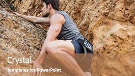  Presentation with man in nature - PPT theme featuring brunette man climbing natural rock background and a coral colored foreground