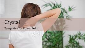  Presentation with room - Cool new PPT layouts with brunette massaging her painful neck backdrop and a coral colored foreground