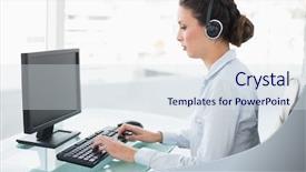  Presentation with bright - Presentation design featuring brunette operator using a computer background and a sky blue colored foreground