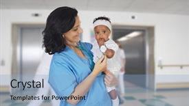  Presentation with pediatrician - Beautiful theme featuring kid hopsital - brunette pediatrician at the hospital backdrop and a light blue colored foreground