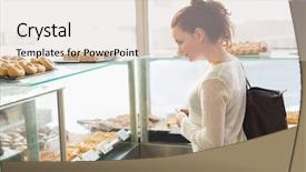  Presentation with bakery - Cool new slide deck with brunette picking out a pastry backdrop and a lemonade colored foreground