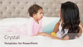  Presentation with duck - Colorful slides enhanced with brunette playing with her baby and a duck on the bed backdrop and a lemonade colored foreground