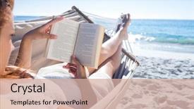  Presentation with relaxing - Slide deck consisting of brunette reading a book while background and a coral colored foreground