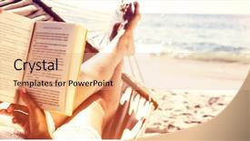  Presentation with relaxing - Amazing slide deck having brunette reading book while relaxing backdrop and a coral colored foreground