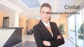  Presentation with receptionist - Cool new presentation theme with brunette receptionist at a hotel backdrop and a lemonade colored foreground