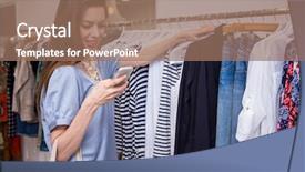  Presentation with boutique - Slide set consisting of brunette shopping and sending text in fashion boutique background and a coral colored foreground