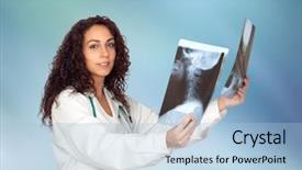  Presentation with spanish - Presentation consisting of brunette spanish doctor woman looking background and a light blue colored foreground