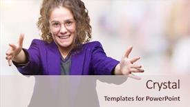  Presentation with happy young student girl holding - PPT theme enhanced with brunette student girl wearing school background and a  colored foreground