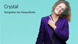  Presentation with student - Cool new PPT theme with brunette student girl wearing school backdrop and a  colored foreground