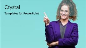  Presentation with student - Slide deck with brunette student girl wearing school background and a arctic colored foreground