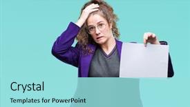  Presentation with student - PPT theme having brunette student girl wearing school background and a arctic colored foreground