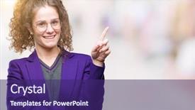  Presentation with school fine arts - Slide set enhanced with brunette student girl wearing school background and a violet colored foreground