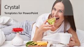  Presentation with tea tasting - Beautiful slide set featuring brunette tasting sandwich with avocado backdrop and a light gray colored foreground