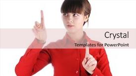  Presentation with virtual learning for adults - Cool new presentation design with brunette teenager female touching virtual backdrop and a lemonade colored foreground