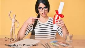  Presentation with diploma - Amazing slide deck having brunette-teenager-girl-artist-holding backdrop and a coral colored foreground