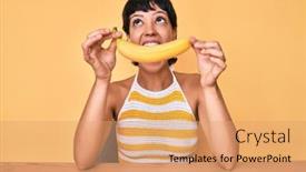  Presentation with banana - Theme with brunette-teenager-girl-holding-banana background and a coral colored foreground