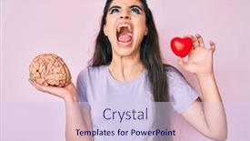  Presentation with anger - PPT layouts with brunette-teenager-girl-holding-brain background and a sky blue colored foreground