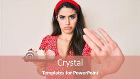  Presentation with cake - Colorful presentation design enhanced with brunette-teenager-girl-holding-cake backdrop and a coral colored foreground