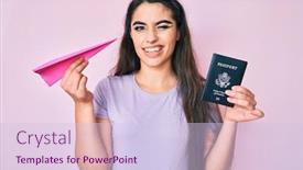  Presentation with paper - Presentation design consisting of brunette-teenager-girl-holding-paper background and a sky blue colored foreground