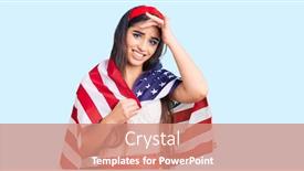  Presentation with united states flag - Colorful PPT layouts enhanced with brunette-teenager-girl-holding-united backdrop and a coral colored foreground