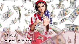  Presentation with united states flag - PPT theme having brunette-teenager-girl-holding-united background and a coral colored foreground