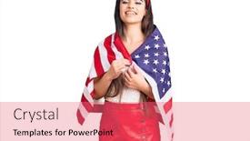  Presentation with united states flag - PPT layouts featuring brunette-teenager-girl-holding-united background and a coral colored foreground