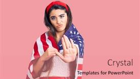  Presentation with united states flag - Amazing slide deck having brunette-teenager-girl-holding-united backdrop and a coral colored foreground