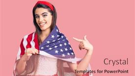 Presentation with united states flag - Presentation design consisting of brunette-teenager-girl-holding-united background and a coral colored foreground