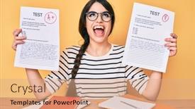  Presentation with exam - Slide set featuring brunette-teenager-girl-showing-failed background and a coral colored foreground