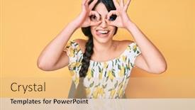  Presentation with african american teenager girl - Colorful presentation theme enhanced with brunette-teenager-girl-wearing-casual backdrop and a coral colored foreground