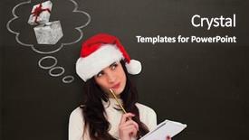  Presentation with festive - Cool new PPT theme with brunette thinking about her christmas backdrop and a dark gray colored foreground