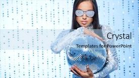  Presentation with disco ball - Colorful PPT layouts enhanced with brunette with a disco ball backdrop and a light blue colored foreground