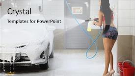  Presentation with car wash - Presentation theme enhanced with brunette with long hair background and a light gray colored foreground