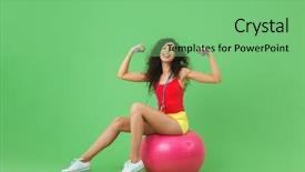  Presentation with aerobics - Beautiful presentation theme featuring brunette woman 20s wearing summer backdrop and a seafoam green colored foreground